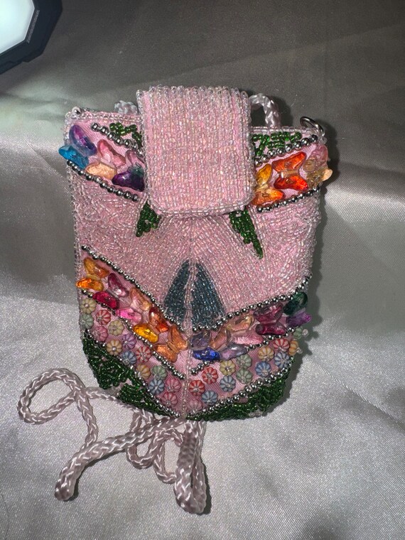 PINK HAND BEADED Small crossbody bag beaded purse… - image 8