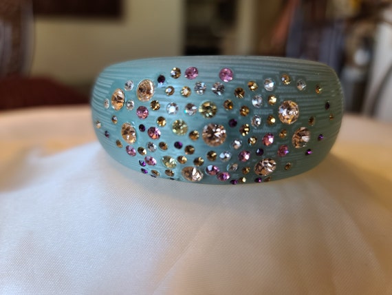 VINTAGE RHINESTONE BANGLE bracelet blue rhineston… - image 3