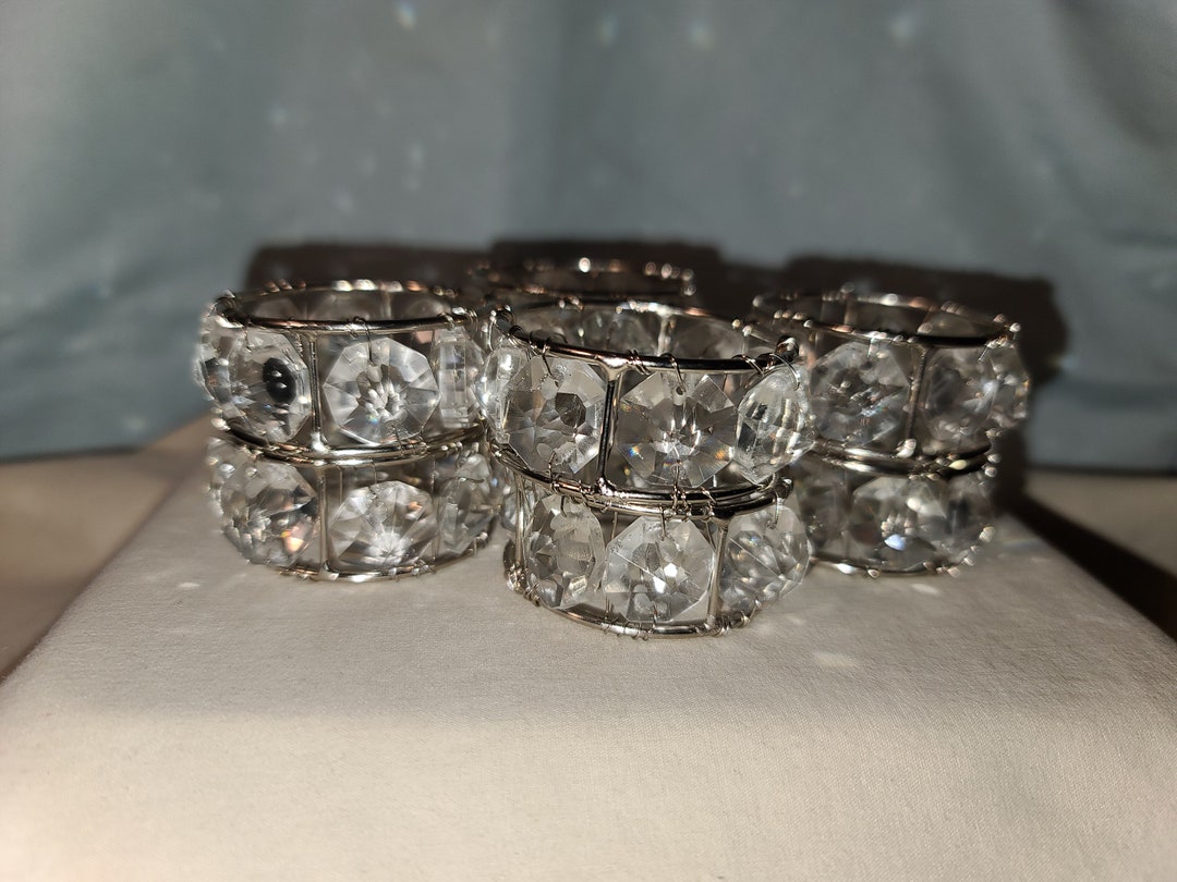 VINTAGE CRYSTAL NAPKIN Rings Silver Wire Wrapped Crystal Napkin Rings ...