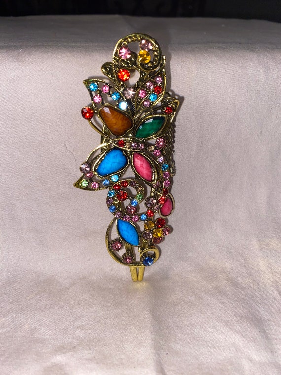 CARVED RHINESTONE BUTTERFLY hair clip multi color… - image 5
