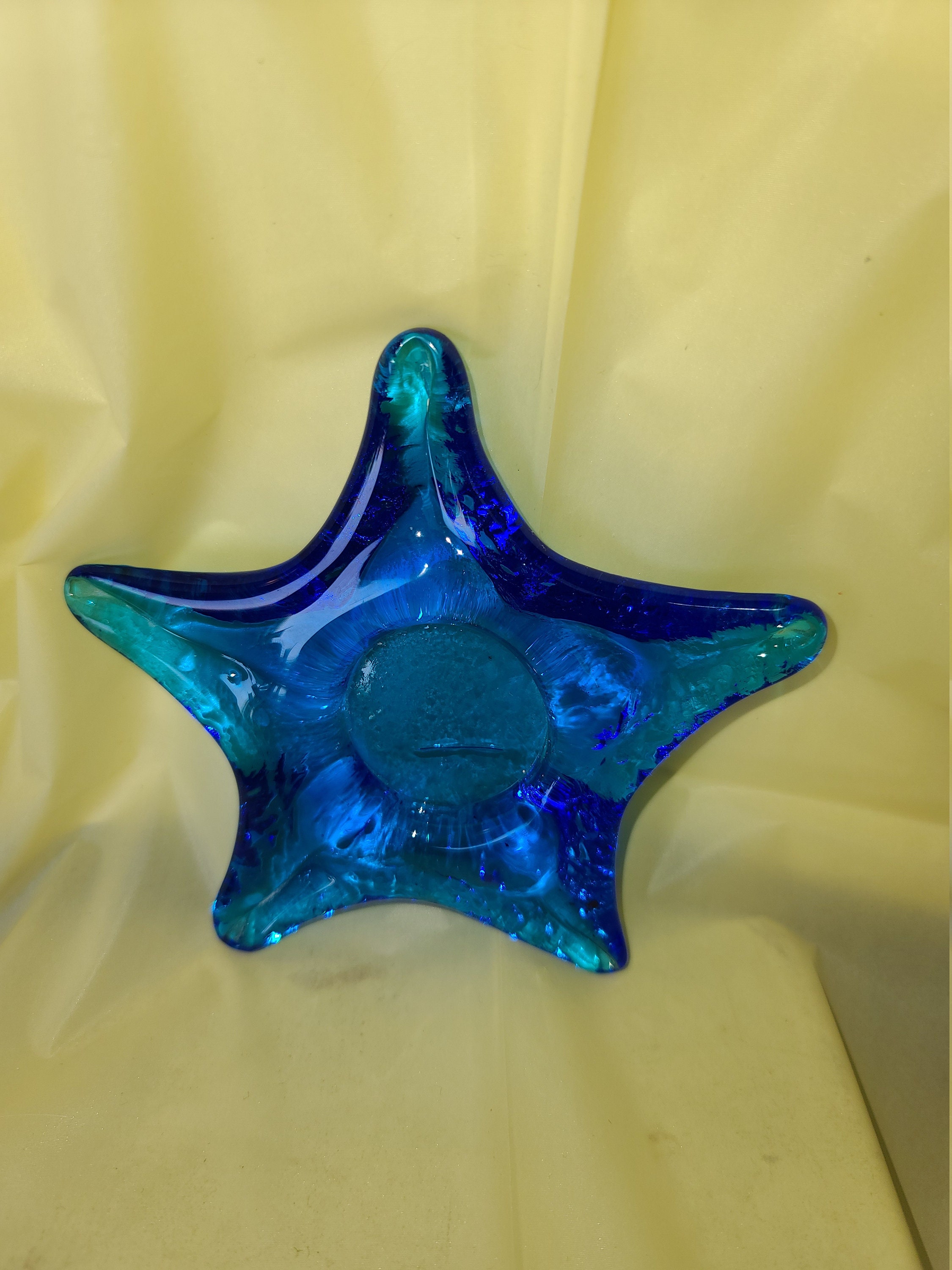VINTAGE BLUE GLASS Star Candle Holder Coastal Candle Holder Etsy