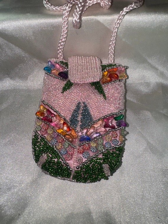 PINK HAND BEADED Small crossbody bag beaded purse… - image 6
