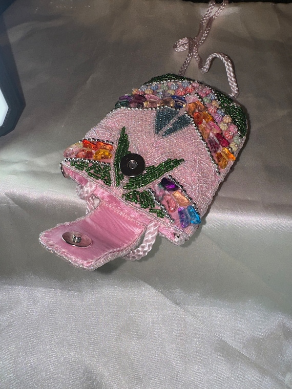 PINK HAND BEADED Small crossbody bag beaded purse… - image 5