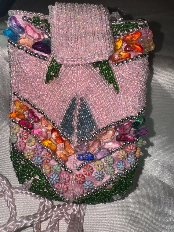 PINK HAND BEADED Small crossbody bag beaded purse… - image 7