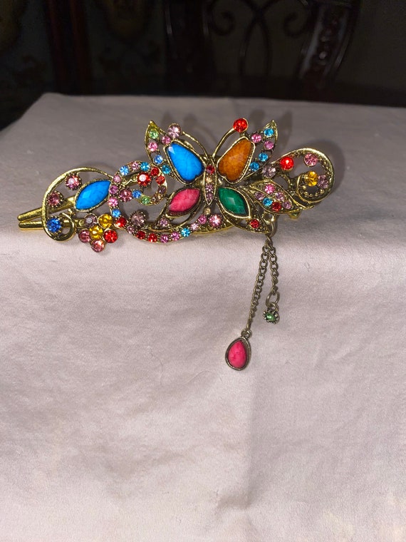 CARVED RHINESTONE BUTTERFLY hair clip multi color… - image 7