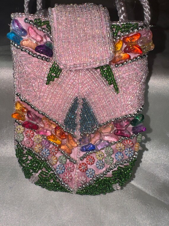 PINK HAND BEADED Small crossbody bag beaded purse… - image 3