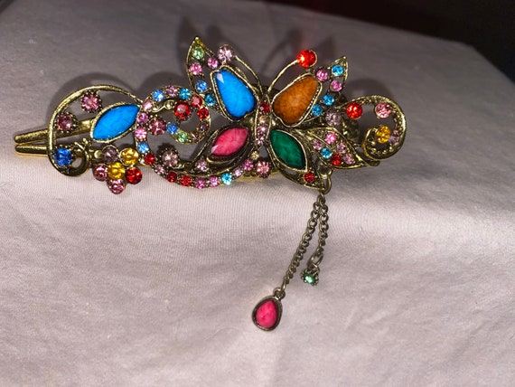 CARVED RHINESTONE BUTTERFLY hair clip multi color… - image 8