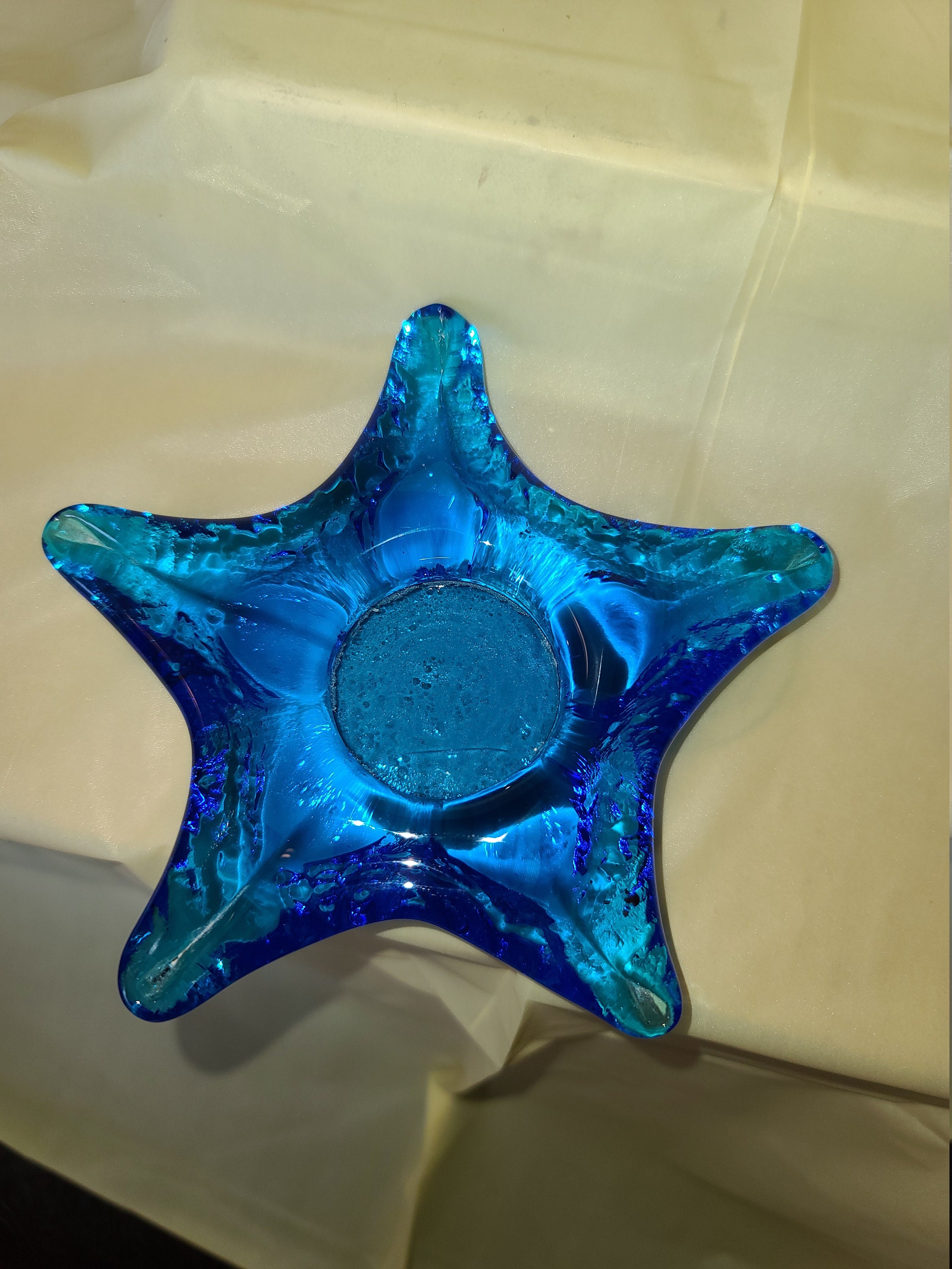 VINTAGE BLUE GLASS Star Candle Holder Coastal Candle Holder Etsy