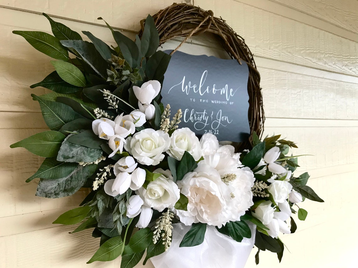 White Wedding Wreath for Church Doors Bridal Shower Decor Etsy UK