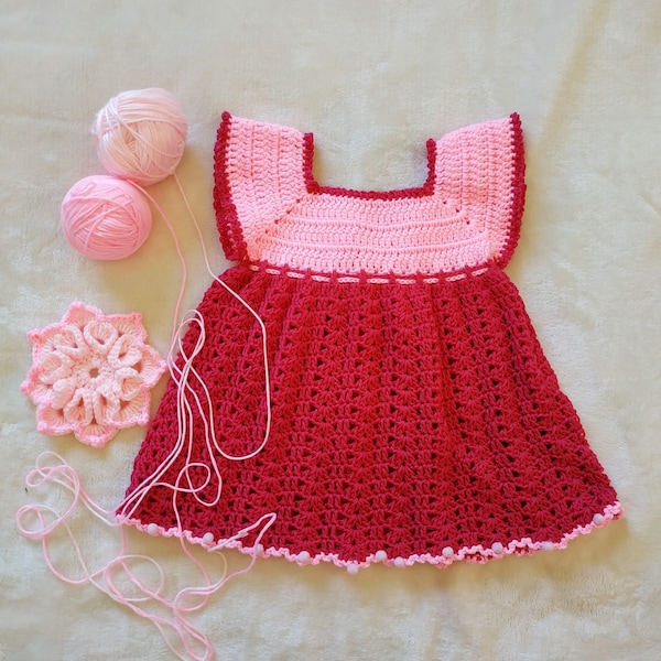 RED CROCHET DRESS - Kids Crochet Outfit - Yarn Cotton Cloth - Kid Girl Outfit - Hand Woven Dress - Birthday Girl Dress - Infant Summer Dress