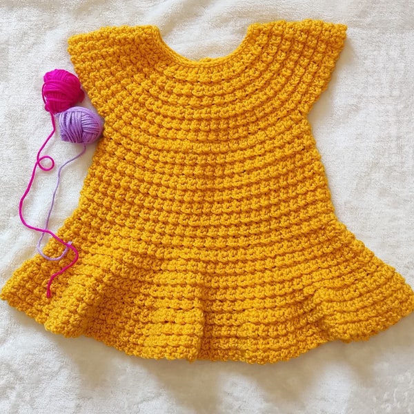 SOFT YARN DRESS - Pattern In English - Yarn Crochet Outfit - Yarn Cotton Cloth - Sizes 0 to 1 year - Birthday Girl Dress - Infant Summer