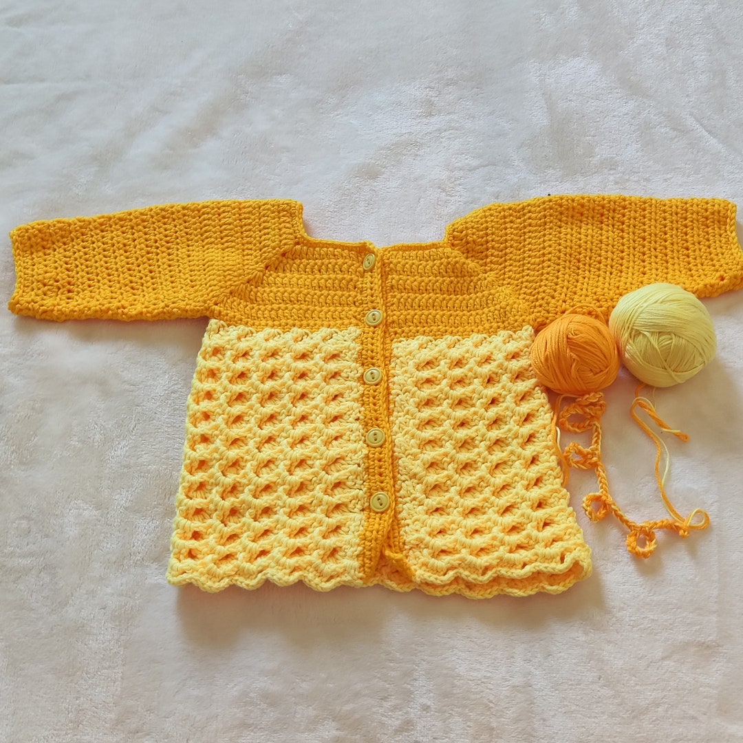 BABY GIRL CARDIGAN 1/3 Months Yellow Orange Cardigan Kids Wool Cardigan