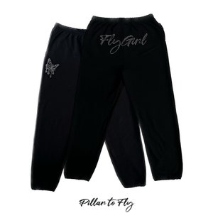 Pantalon de survêtement Fly Girl | Pantalon de survêtement à strass | Pantalon de survêtement en polaire noir