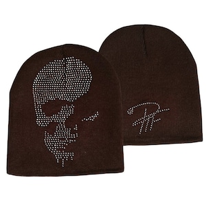 Rhinestone Skull Beanie| Fall Knit Cap| Streetwear Knit Beanie