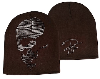 Rhinestone Skull Beanie| Fall Knit Cap| Streetwear Knit