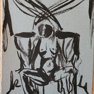 Rorschach Reflections (4.5&quot;x6&quot; Original Ink Illustration) Small Figure Drawing, Painting