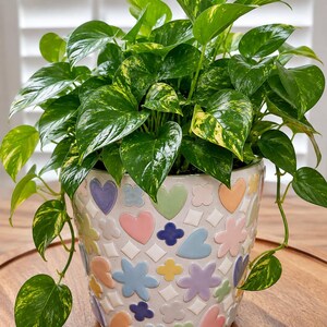 Pastel Hearts and Flowers Mosaic Flower Planter Pot - Beautiful Baby Shower Gift!