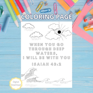 Isaiah 43:2 Coloring Page - When You Go Through Deep Waters - Adult Coloring Page - Kids Coloring Page - Faith Coloring Page - Bible Verse
