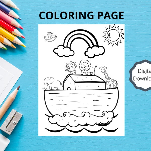 Kids Coloring Page - Noah's Ark - Christian Coloring Page - Bible Verse - Faith - Coloring Page For Kids