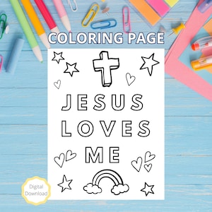 Jesus Loves Me - Christian Coloring Page - Sunday School Coloring Page - Bible Verse - Faith - Coloring Page for kids - Kids Coloring Page