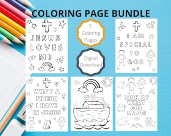 Kids Coloring Page Bundle - Christian Coloring Pages - Bible Verse - Faith - Coloring Pages For Kids - Sunday School Coloring Pages