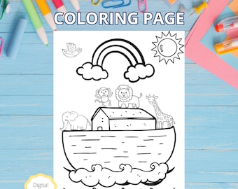 Noah's Ark - Christian Coloring Page - Kids Coloring Page - Bible Verse - Faith - Coloring Page For Kids - Sunday School Coloring Pages