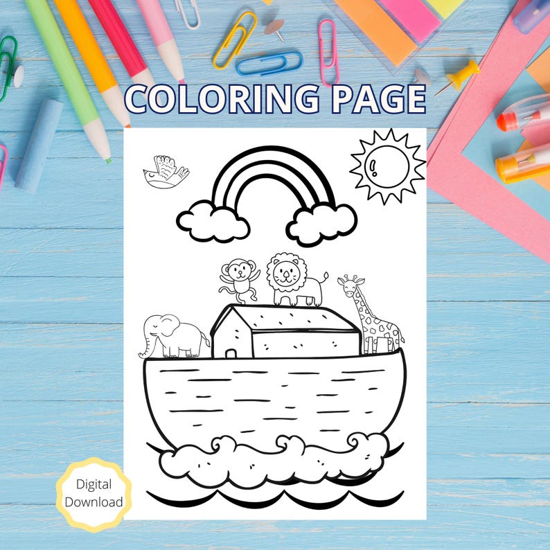 Noah's Ark - Christian Coloring Page - Kids Coloring Page - Bible Verse ...