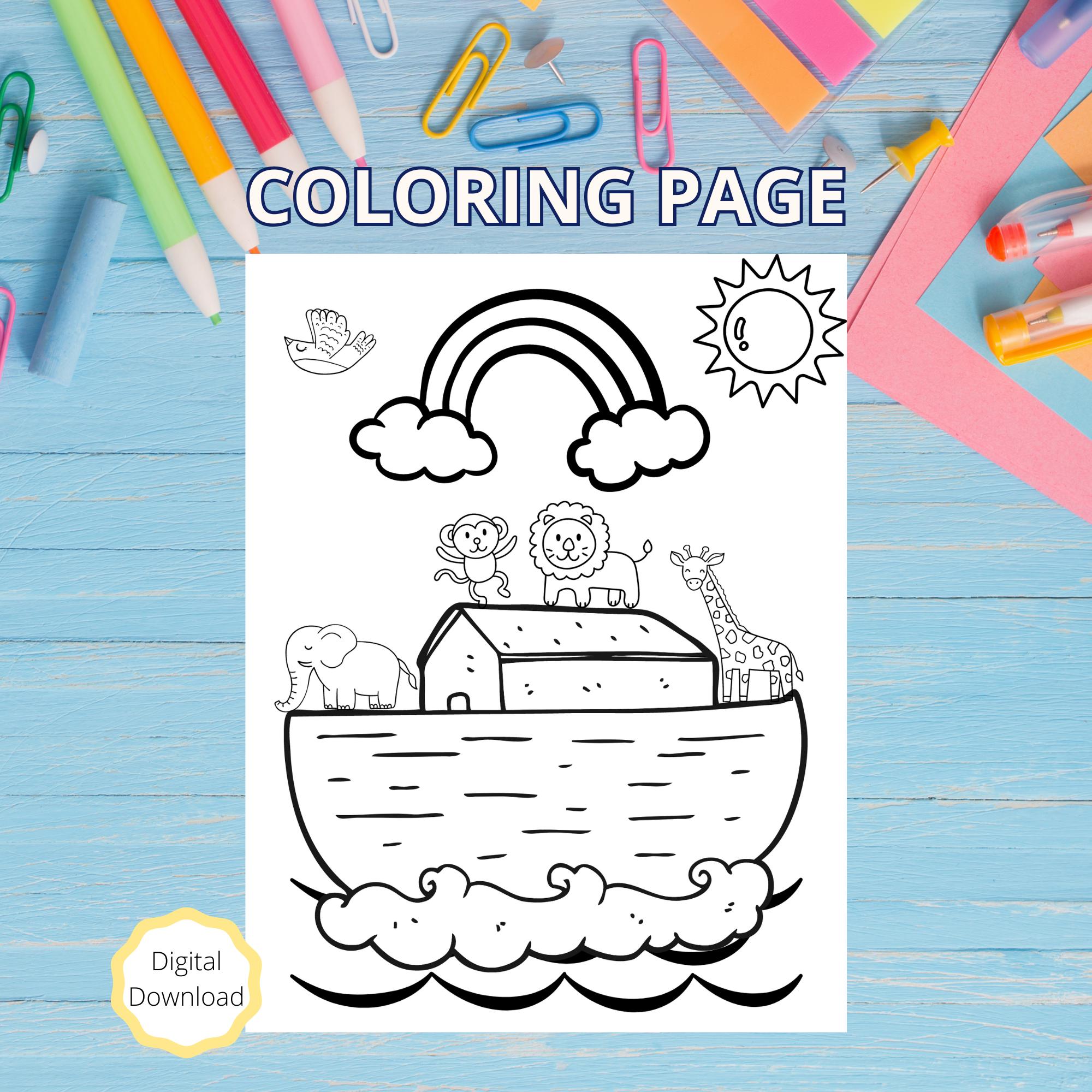 Noah's Ark - Christian Coloring Page - Kids Coloring Page - Bible Verse ...
