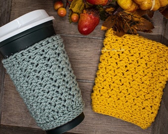 Unisex crochet cup cozy pattern, fits 20oz takeaway coffee cup, the perfect gift idea for anyone!