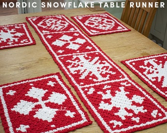 Nordic Snowflake Table Runner, Christmas crochet pattern, corner to corner, pdf only