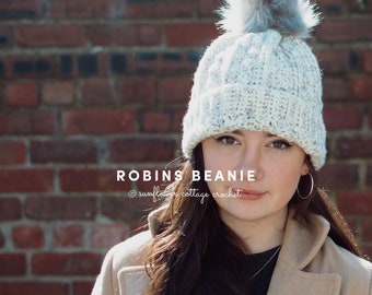 Robin Beanie | Crochet Faux Cable Beanie Hat Pattern
