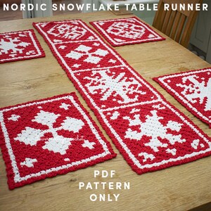 Nordic Snowflake Table Runner, Christmas crochet pattern, corner to corner, pdf only