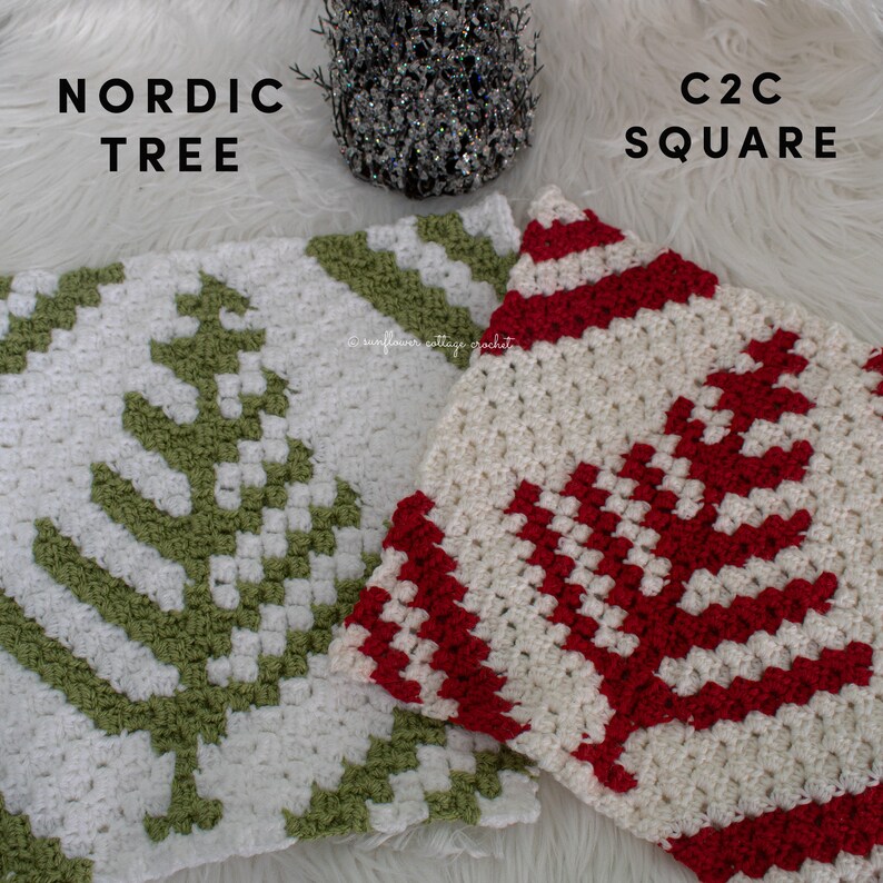 Nordic Christmas tree, Corner to corner, crochet afghan square pattern bild 2