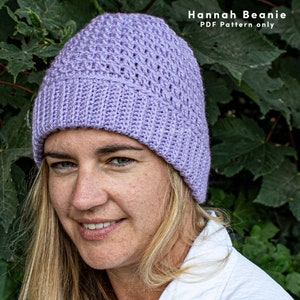 Hannah Beanie, unisex adult sized beanie, textured crochet beanie, PDF Pattern only,