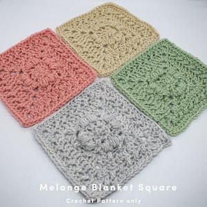 Melange Blanket Square , 6&quot; afghan block. Textured crochet granny square, PDF crochet pattern only, US terms