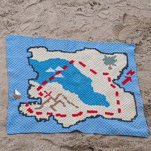 Pirate map corner to corner blanket crochet pattern, child's afghan pattern