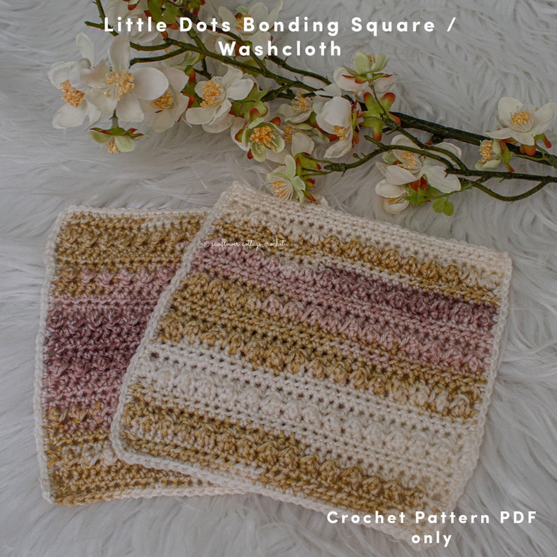 Little Dots Bonding Square for premature babies / general washcloth, crochet pattern PDF only, great gift idea for any age image 1