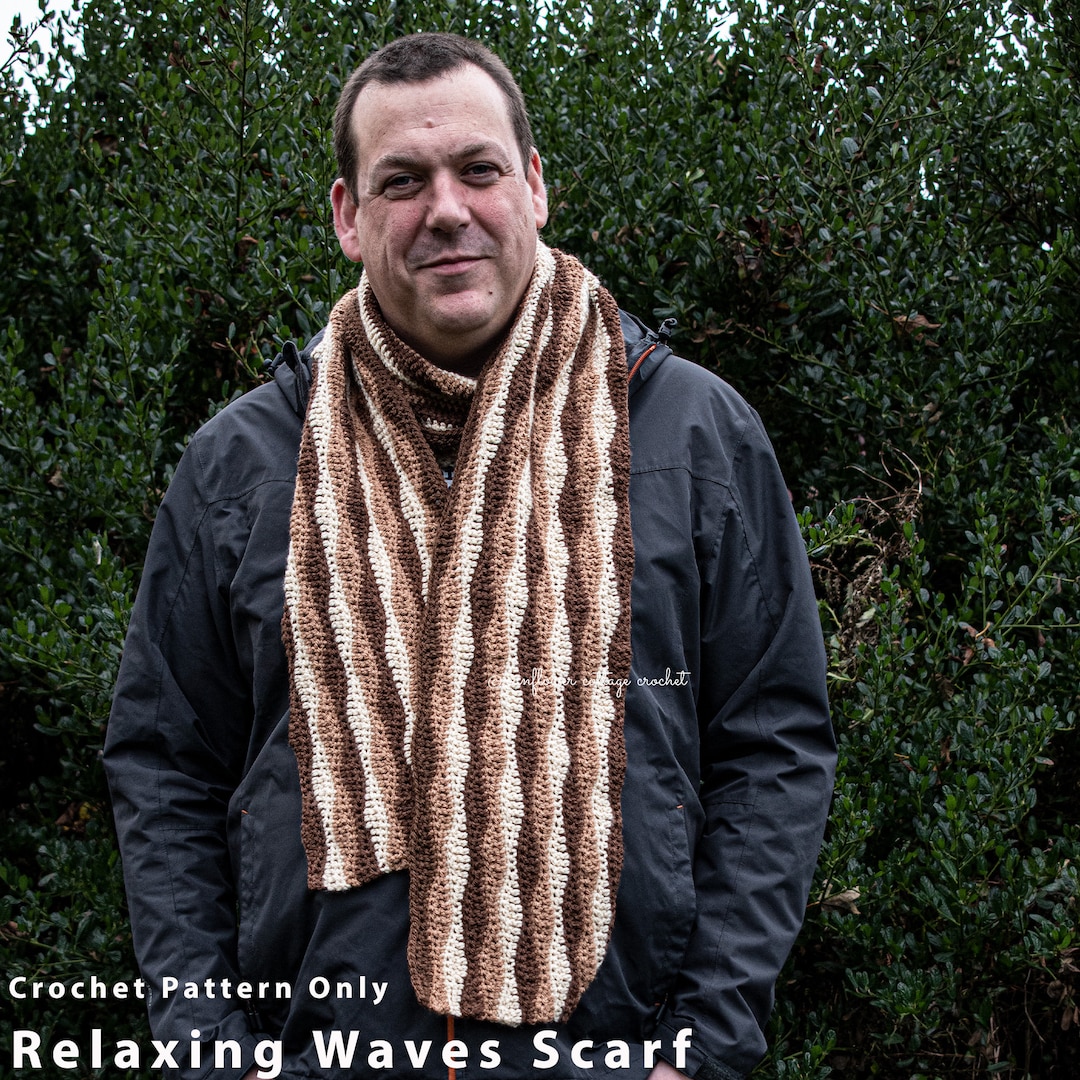 Unisex Relaxing Waves Scarf, Easy Crochet Scarf Pattern, PDF