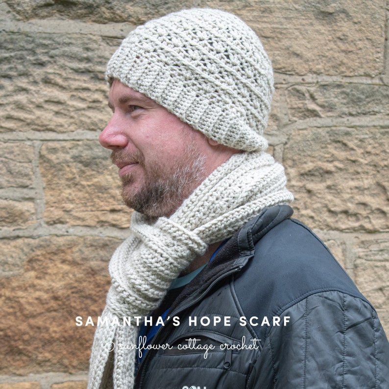 Samantha's Hope Scarf, mens scarf crochet pattern, Unisex image 3