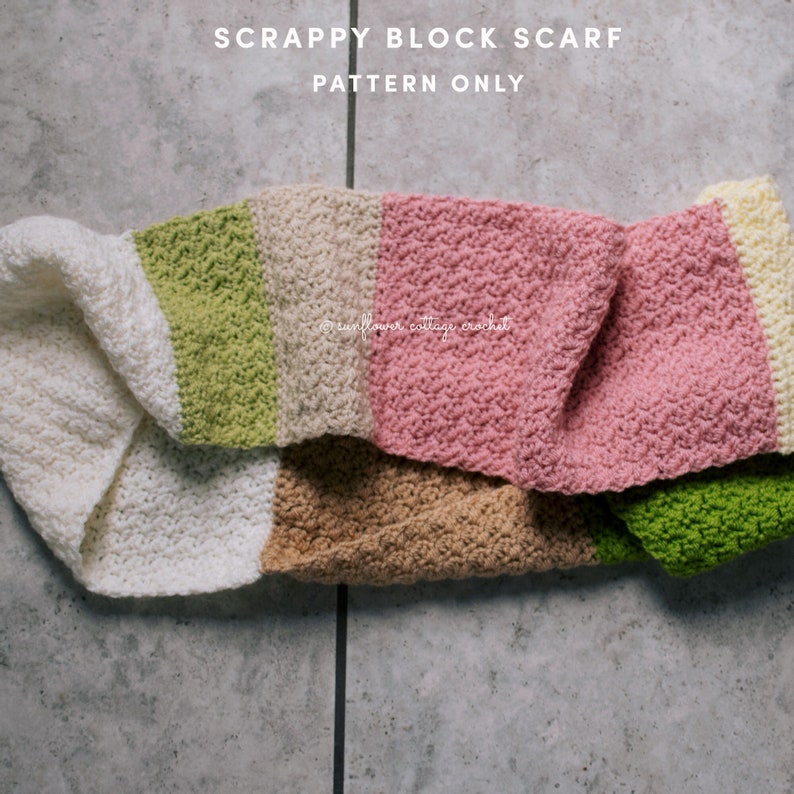 Scrappy Block Scarf Crochet Pattern, Unisex, Stash Buster, Infinity ...
