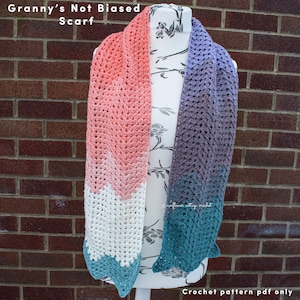 Granny chevron scarf, quick, easy crochet scarf pattern for beginners, great stash busting project