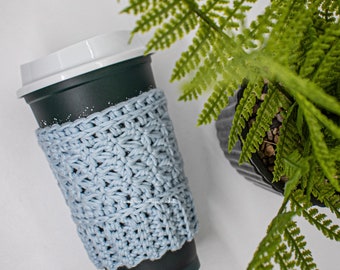 Trinity cup cozy crochet pattern, pdf only, unisex gift idea for hot or cold drinks. Fits 20oz Starbucks cup