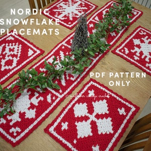 Nordic Snowflake placemats, set of 4 pdf crochet patterns, Christmas tableware