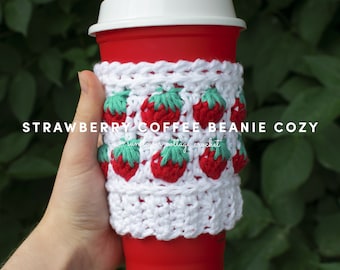 Reusable Coffee Cup Cozy | Crochet Pattern | Strawberry Coffee Beanie Cozy
