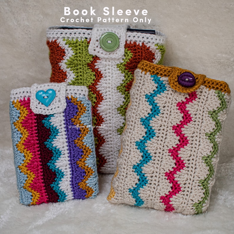 Zig Zag Book Sleeve crochet pattern, gift for book lovers and readers, tablet cover, iPad cover, kindle cover image 2