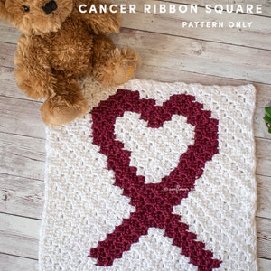 Cancer Ribbon corner to corner afghan block, afghan square, crochet pattern