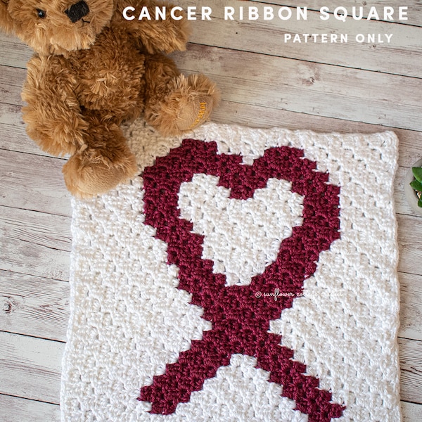 Cancer Ribbon corner to corner afghan block, afghan square, crochet pattern