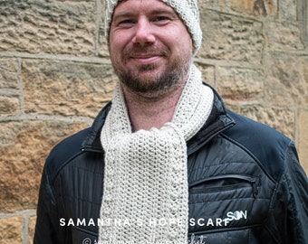 Samantha's Hope Scarf, mens scarf crochet pattern, Unisex