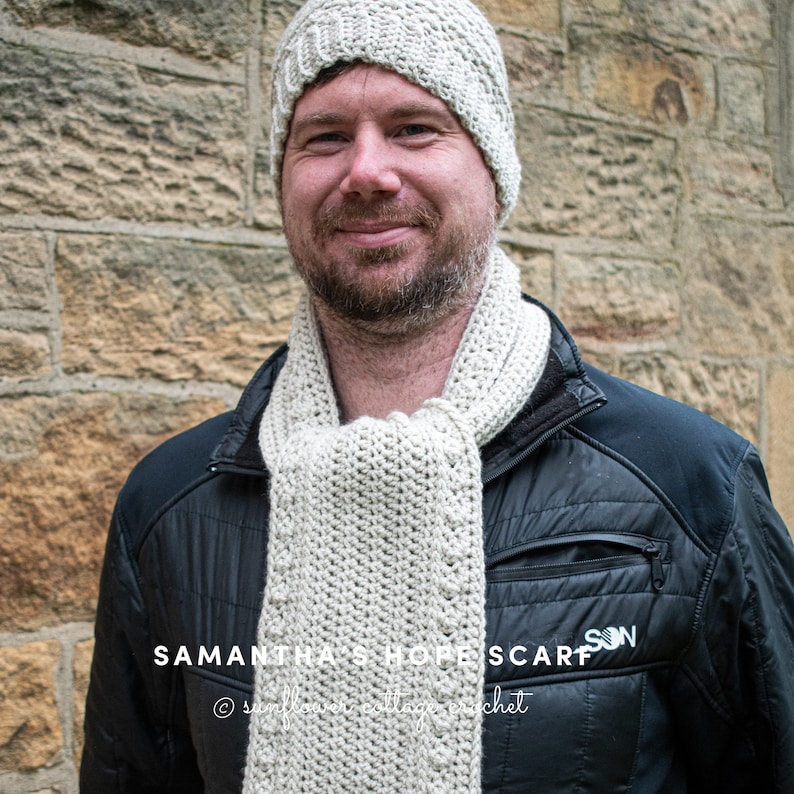 Samantha's Hope Scarf, mens scarf crochet pattern, Unisex image 1