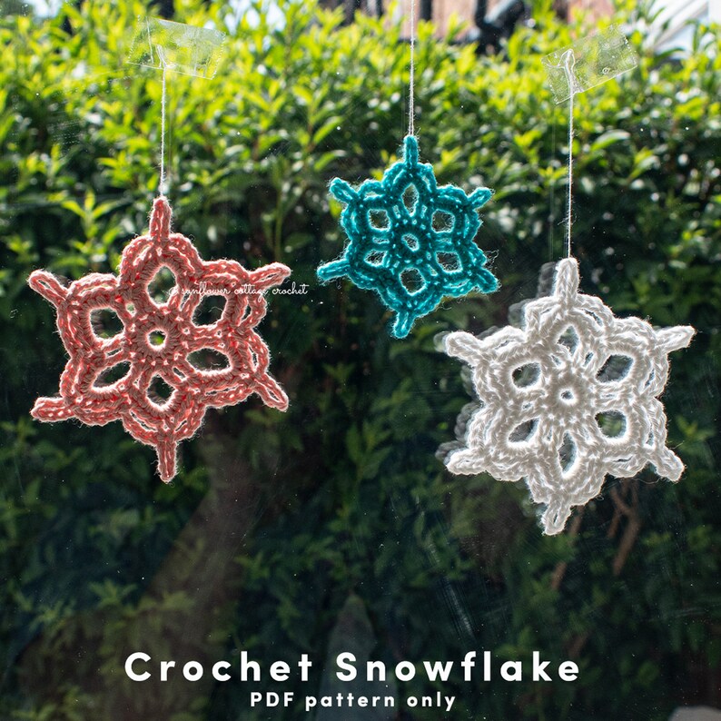 Crochet snowflake PDF Pattern , easy Christmas decoration, appliqué, make with any yarn and hook size, 10 minute pattern afbeelding 2